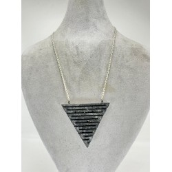 Gümüş Zincirli Mermer Desenli Antrasit Doğal Taş Kolye